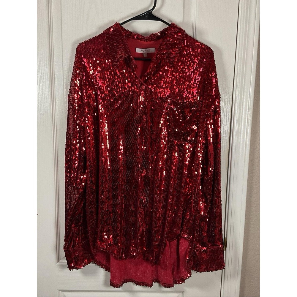 WAYF Women's Red Button Up Shirt Size XL Regular